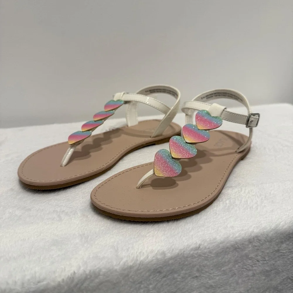 The Childrens Place‎ Girls Rainbow Glitter Heart White Sandals Size 3